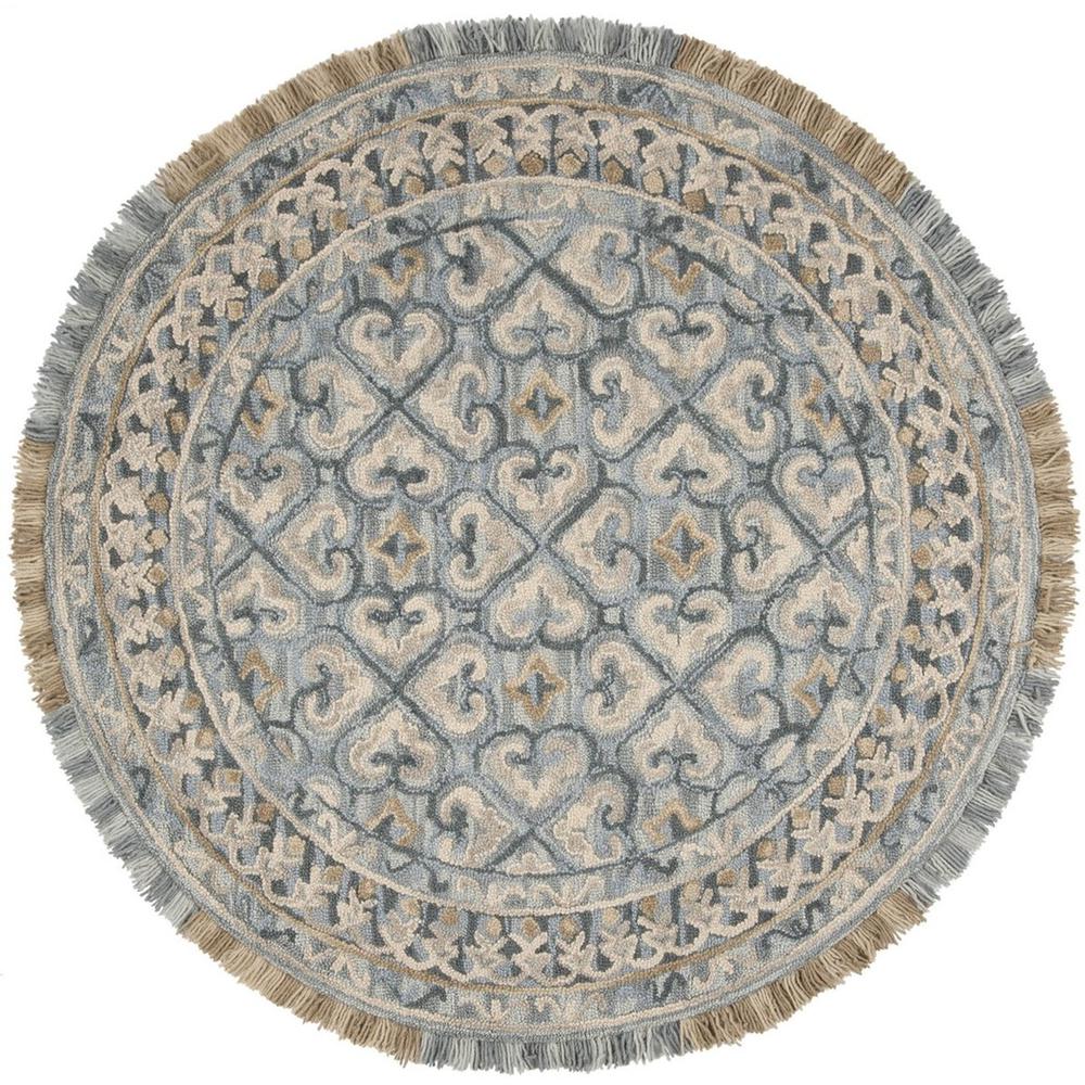 BLOSSOM, LIGHT BEIGE / BLUE, 6' X 6' Round, Area Rug