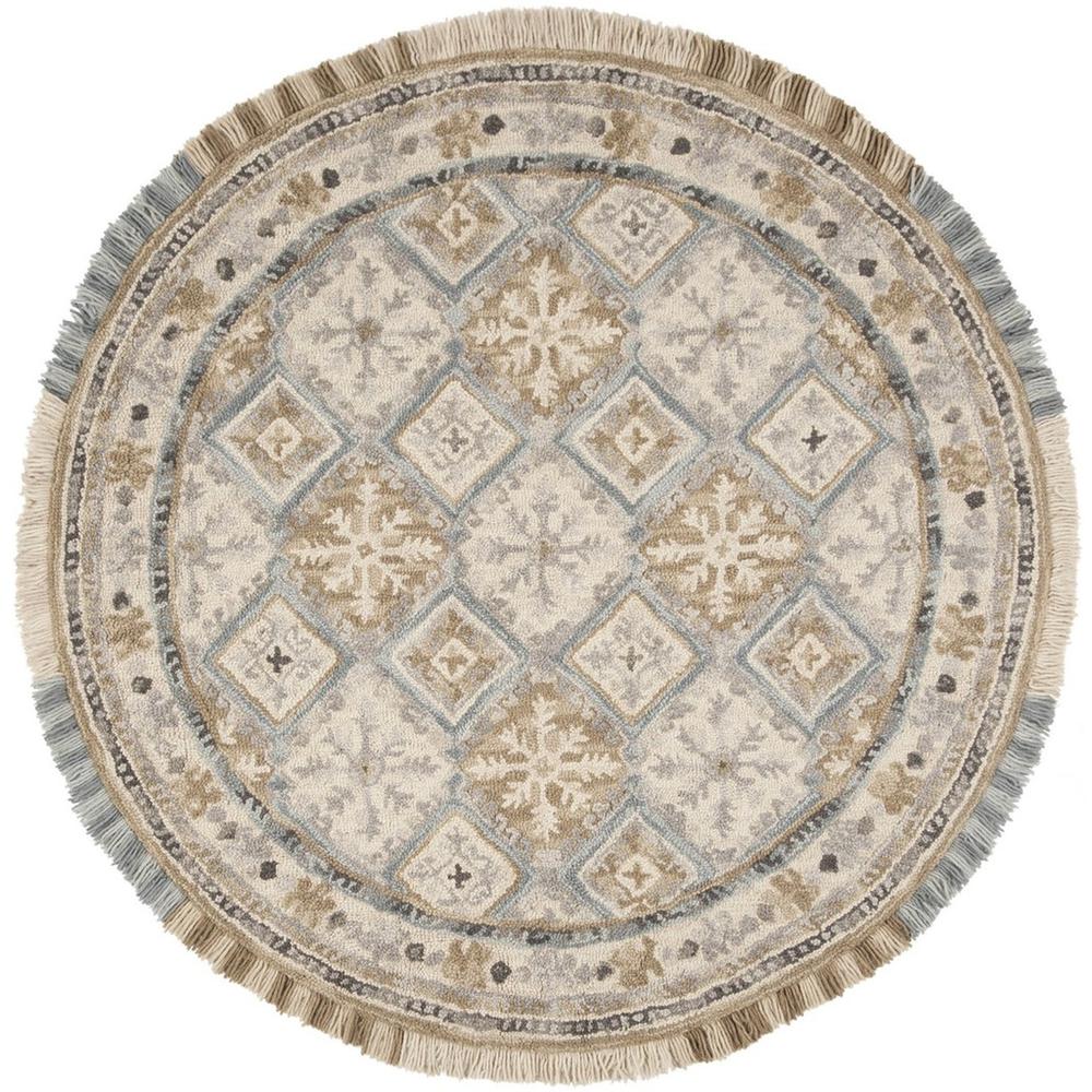 BLOSSOM, BEIGE / LIGHT BLUE, 6' X 6' Round, Area Rug