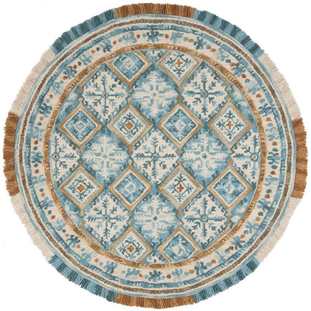 BLOSSOM, IVORY / TEAL, 6' X 6' Round, Area Rug
