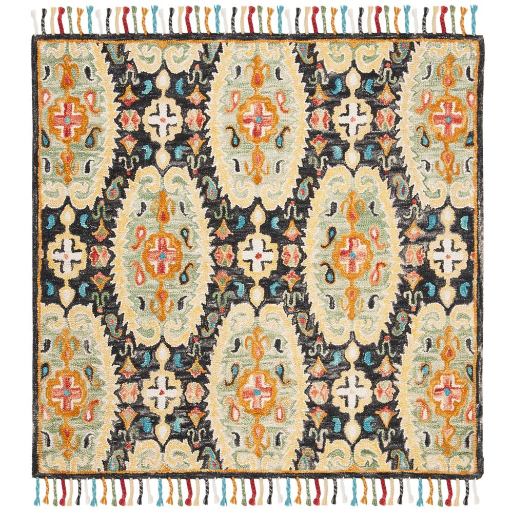 BLOSSOM, CHARCOAL / GOLD, 6' X 6' Square, Area Rug