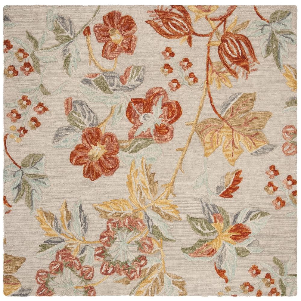 BLOSSOM, GREY / RED, 6' X 6' Square, Area Rug