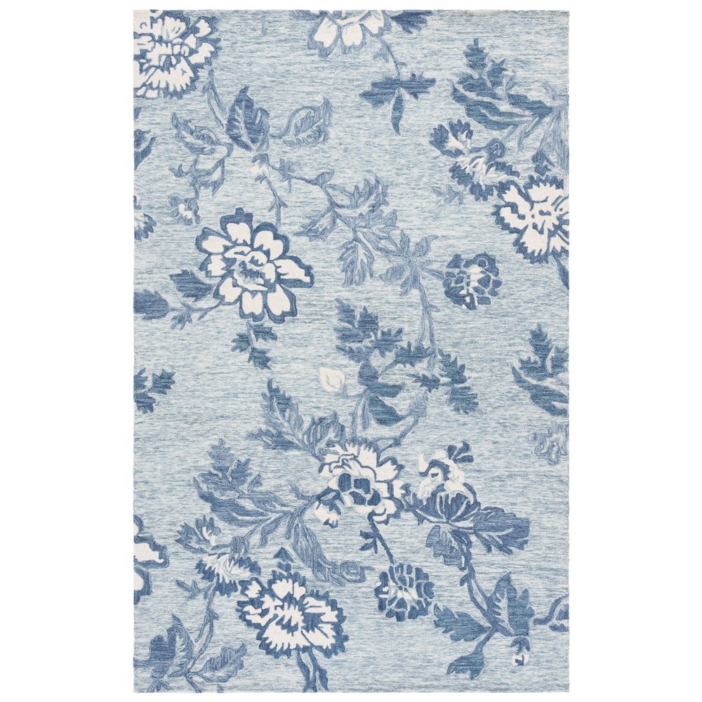 Blossom Transitional Floral Hand-Tufted Wool Rug - Blue / Grey - 5'-0"