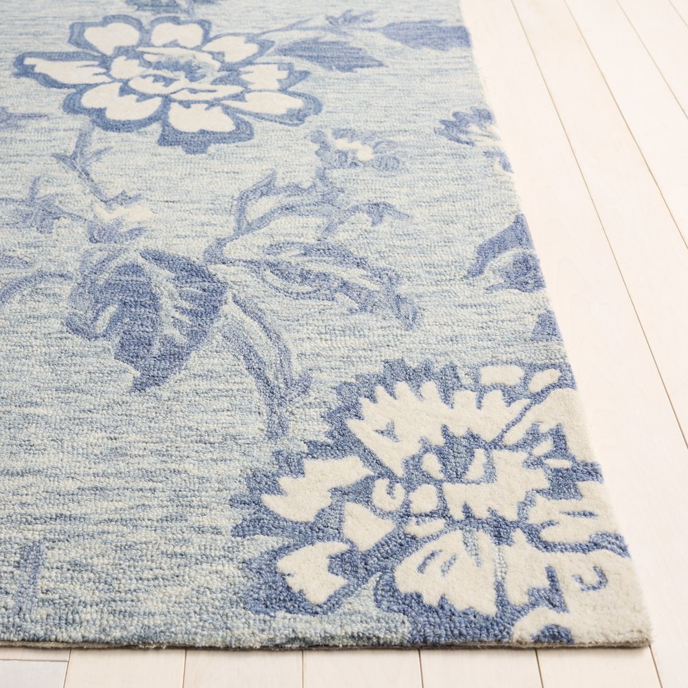 Blossom Transitional Floral Hand-Tufted Wool Rug - Blue / Grey - 5'-0"
