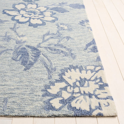 Blossom Transitional Floral Hand-Tufted Wool Rug - Blue / Grey - 5'-0"