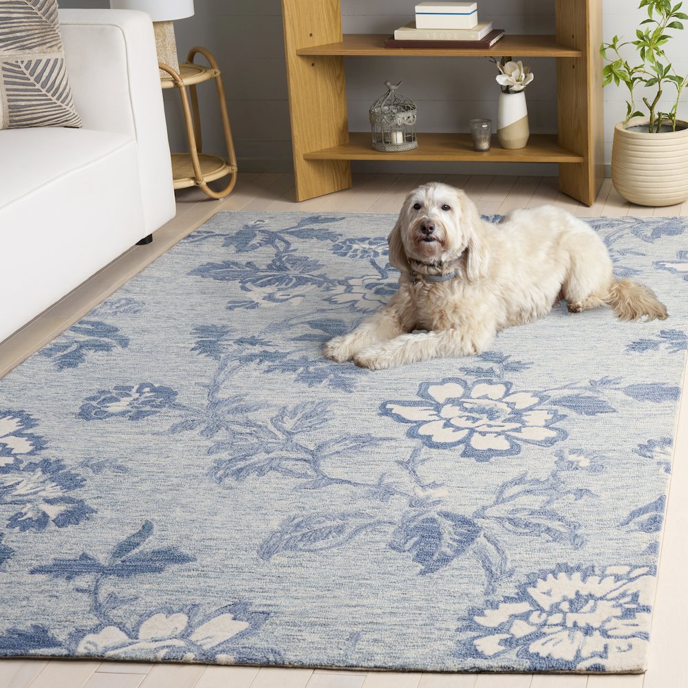 Blossom Transitional Floral Hand-Tufted Wool Rug - Blue / Grey - 5'-0"