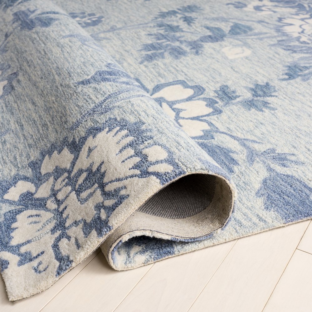 Blossom Transitional Floral Hand-Tufted Wool Rug - Blue / Grey - 5'-0"