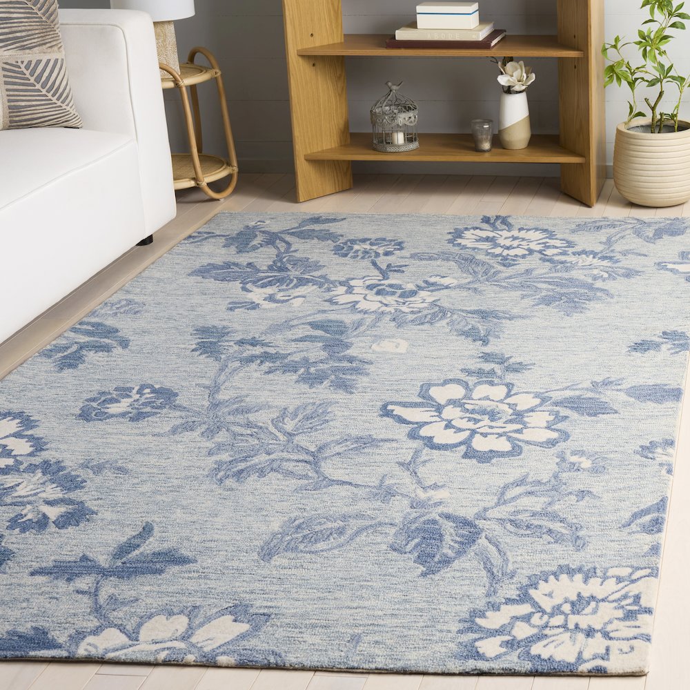 Blossom Transitional Floral Hand-Tufted Wool Rug - Blue / Grey - 5'-0"