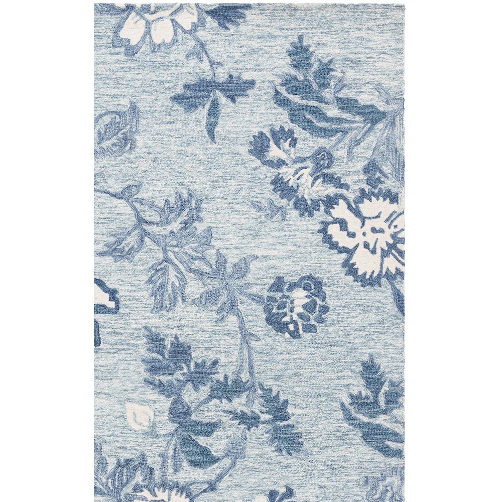 Blossom Transitional Floral Hand-Tufted Wool Rug - Blue / Grey - 5'-0"