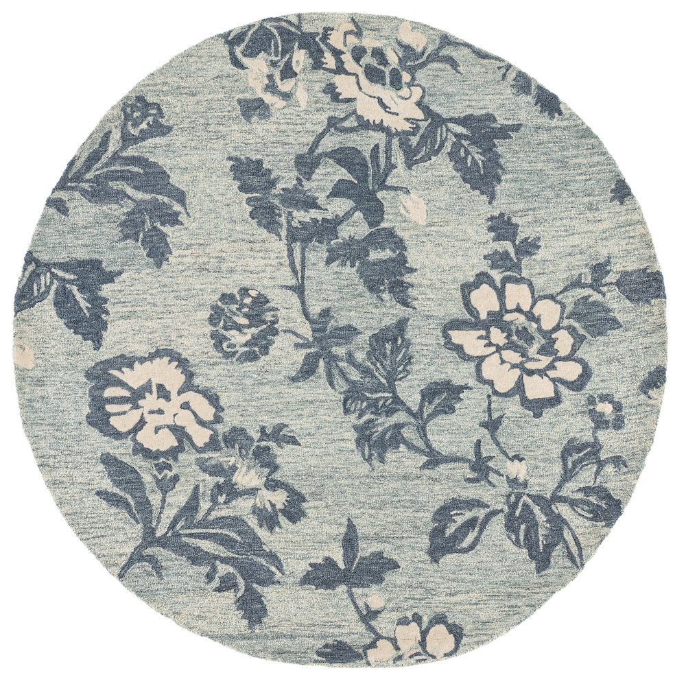 Blossom Transitional Floral Hand-Tufted Wool Rug - Blue / Grey - 6'-0"