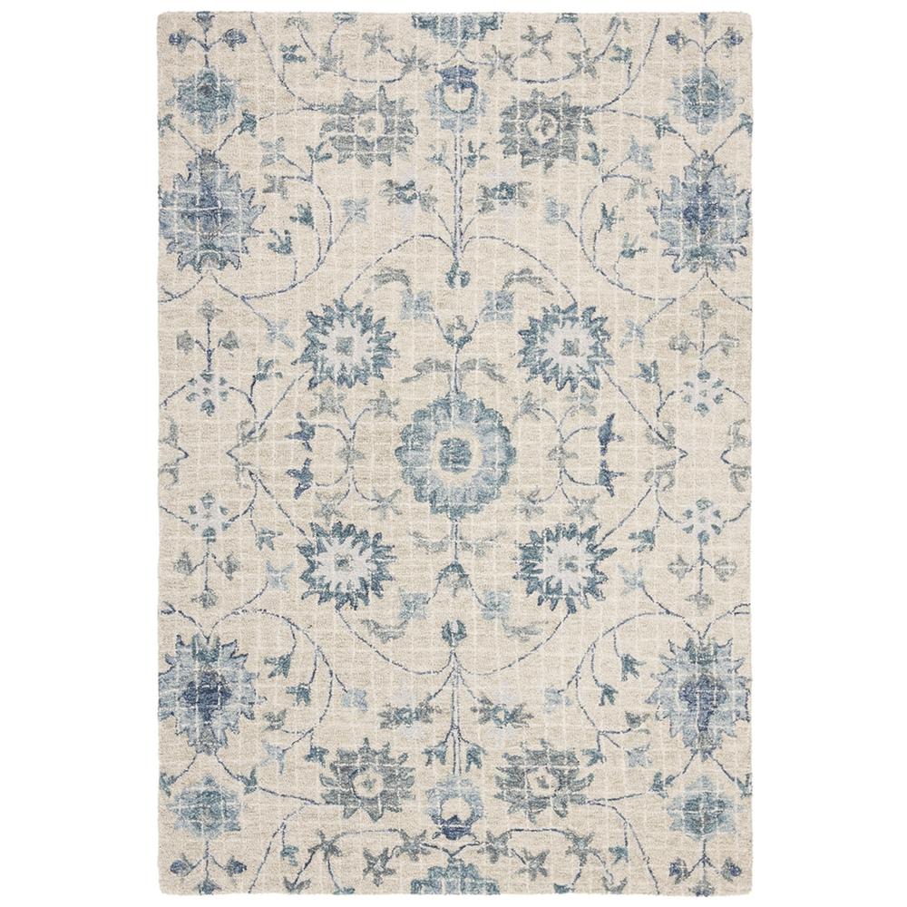 BLOSSOM, SILVER / BLUE, 4' X 6', Area Rug