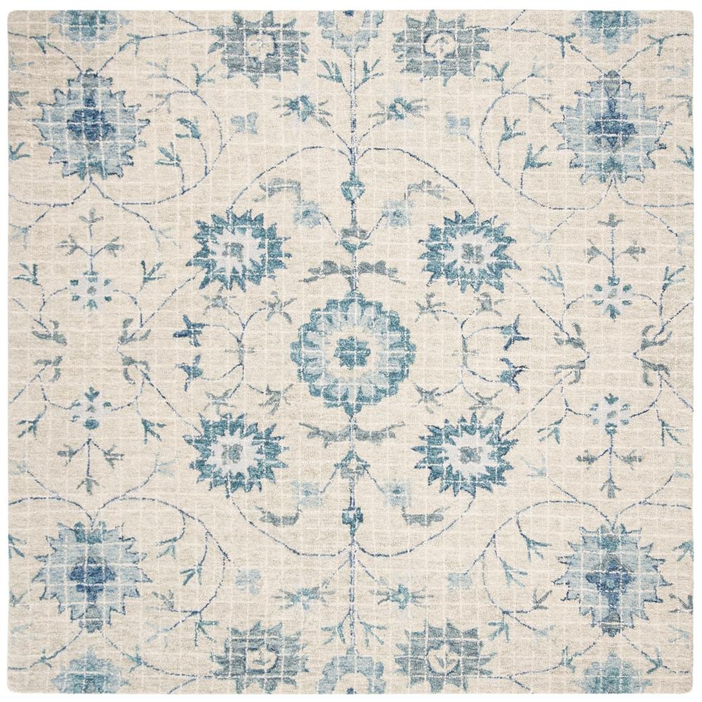 BLOSSOM, SILVER / BLUE, 6' X 6' Square, Area Rug