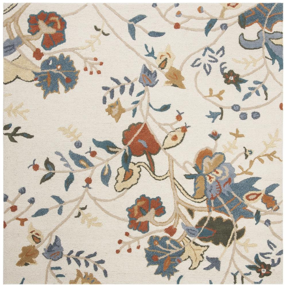 BLOSSOM, IVORY / BLUE, 6' X 6' Square, Area Rug, BLM975A-6SQ