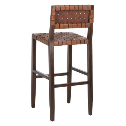 Paxton Woven Leather Barstool, Cognac