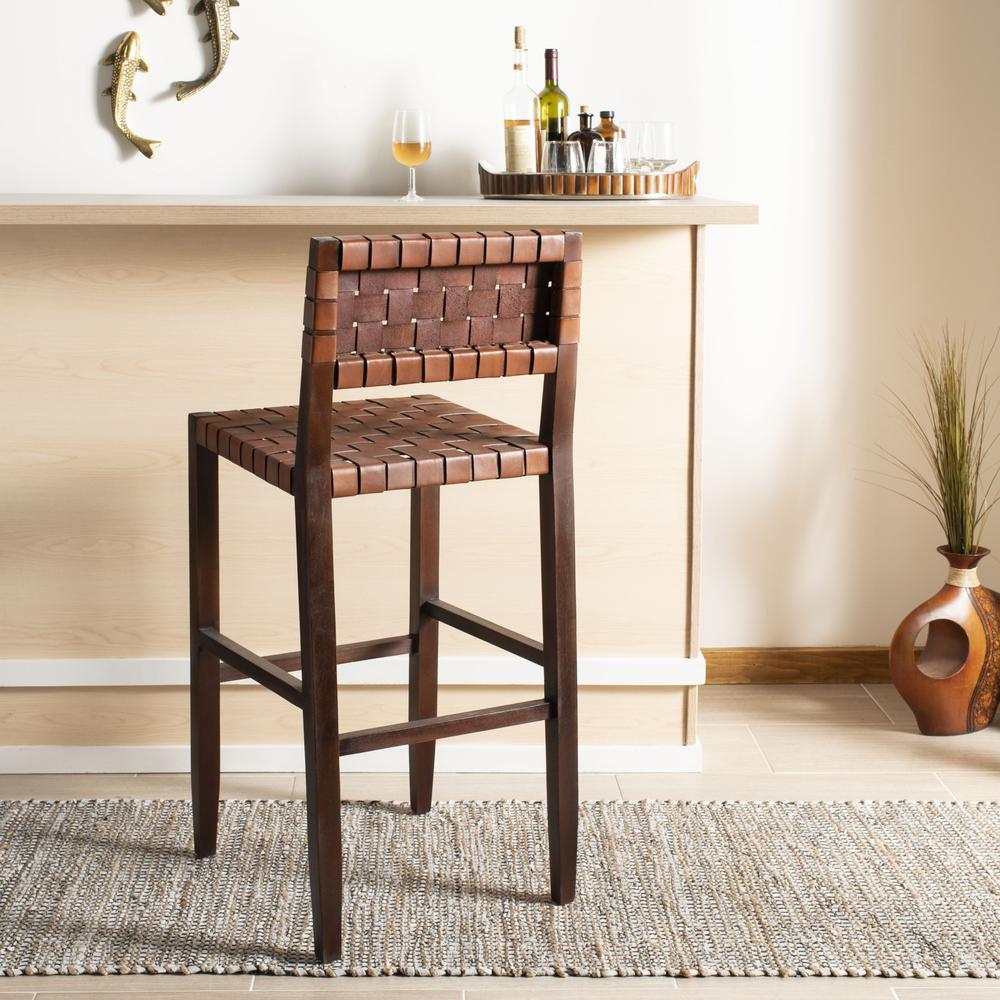 Paxton Woven Leather Barstool, Cognac