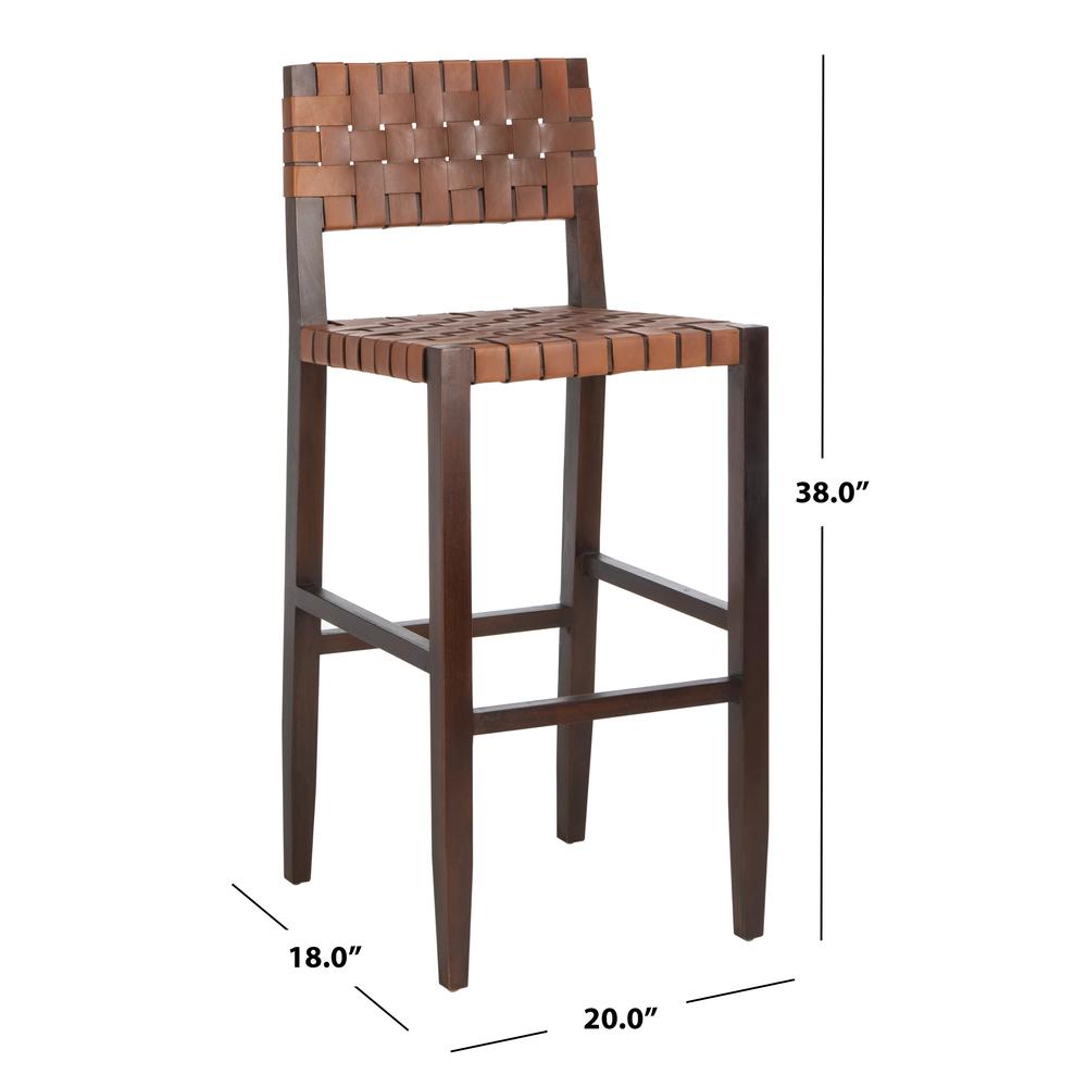 Paxton Woven Leather Barstool, Cognac