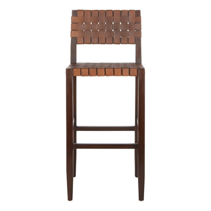 Paxton Woven Leather Barstool, Cognac