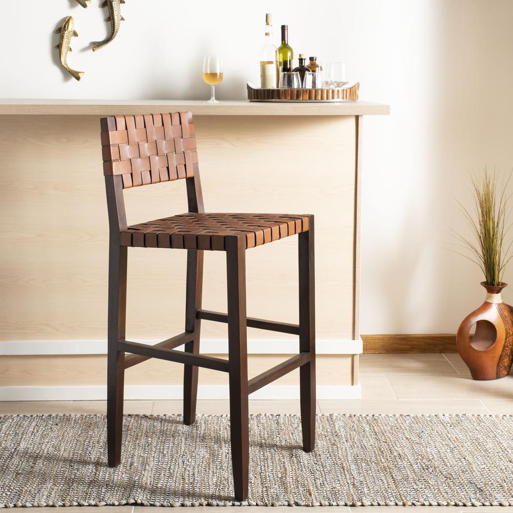 Paxton Woven Leather Barstool, Cognac
