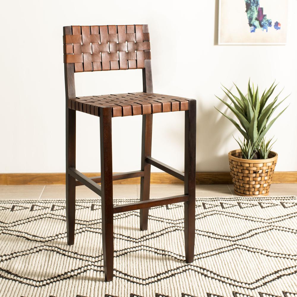 Paxton Woven Leather Barstool, Cognac