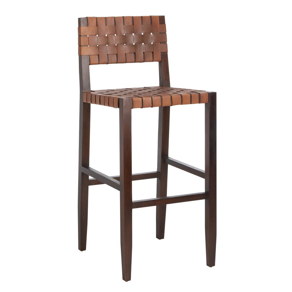 Paxton Woven Leather Barstool, Cognac