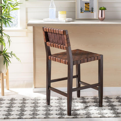 Paxton Woven Leather Counter Stool, Cognac