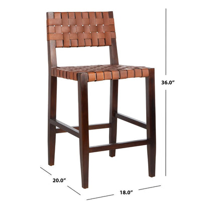 Paxton Woven Leather Counter Stool, Cognac