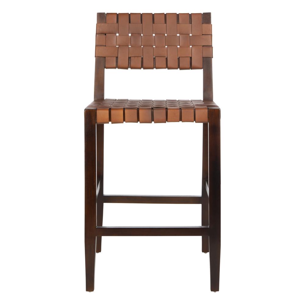 Paxton Woven Leather Counter Stool, Cognac