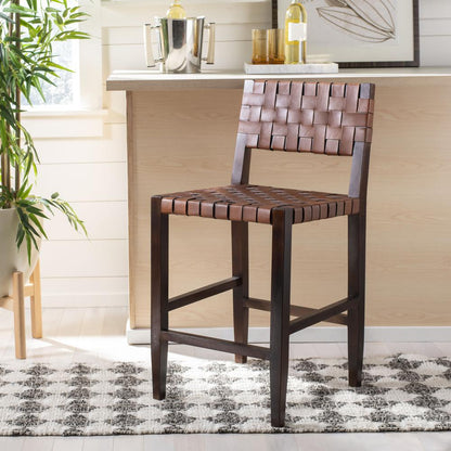 Paxton Woven Leather Counter Stool, Cognac