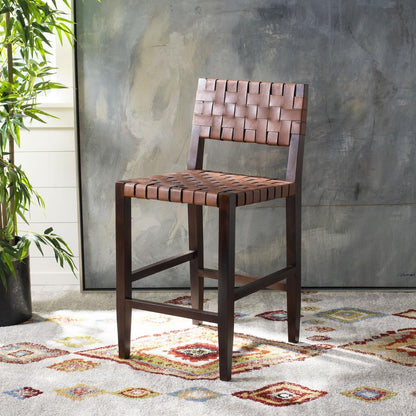 Paxton Woven Leather Counter Stool, Cognac
