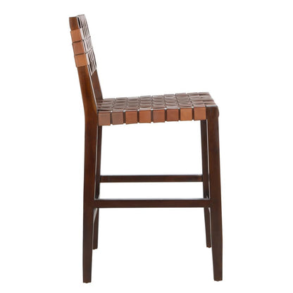 Paxton Woven Leather Counter Stool, Cognac