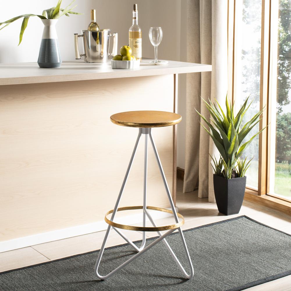 Galexia Bar Stool, White/Gold Top