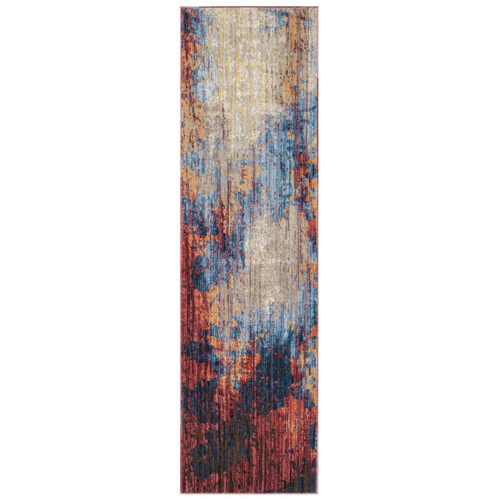 BRISTOL, BLUE / RUST, 2'-3" X 8', Area Rug