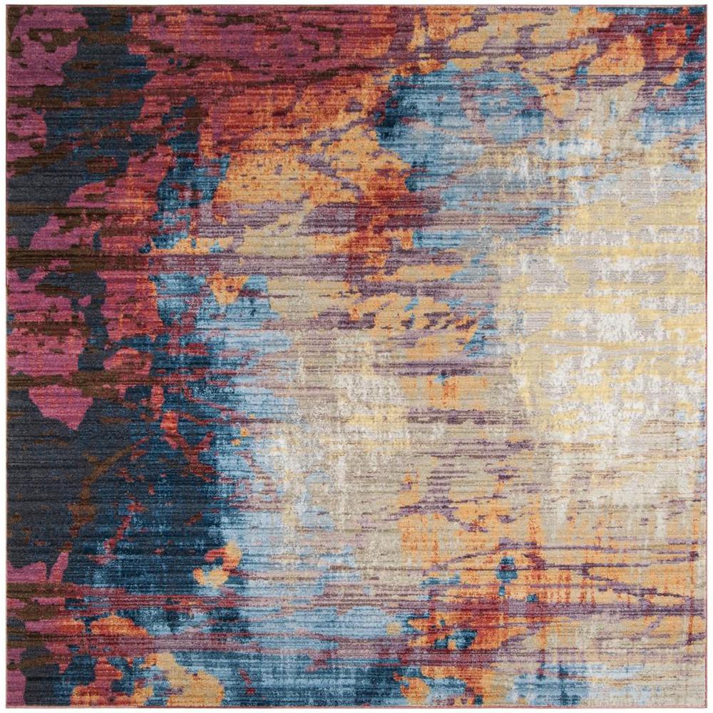 BRISTOL, BLUE / RUST, 7' X 7' Square, Area Rug