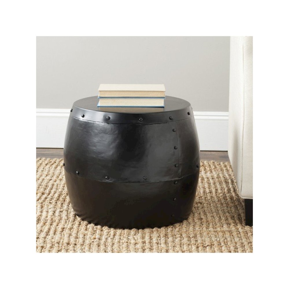 Home Collection Hogan Silver Iron Drum Stool, Black