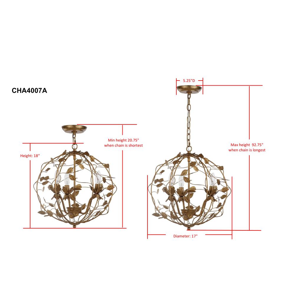 Austen Cage Chandelier, Gold Leaf