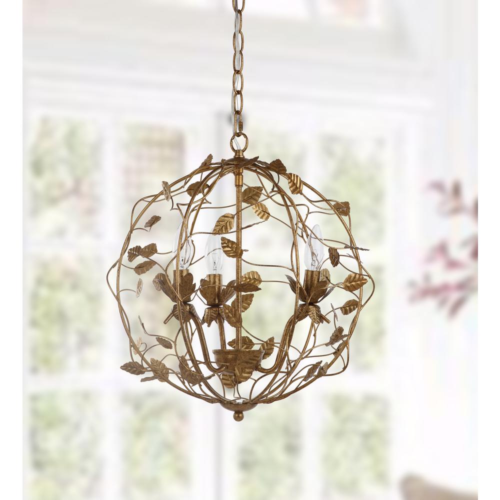Austen Cage Chandelier, Gold Leaf