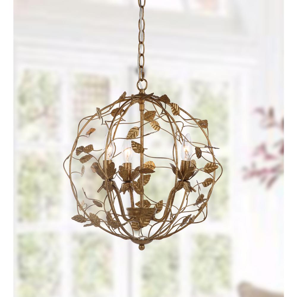 Austen Cage Chandelier, Gold Leaf