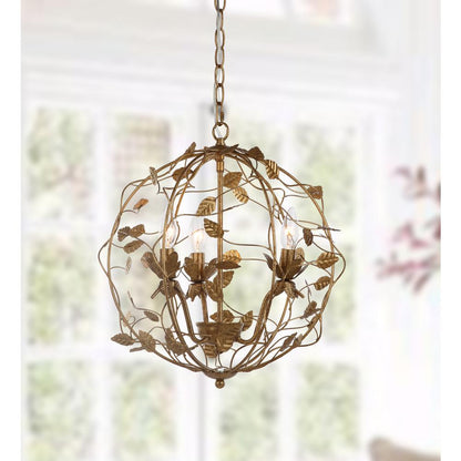 Austen Cage Chandelier, Gold Leaf