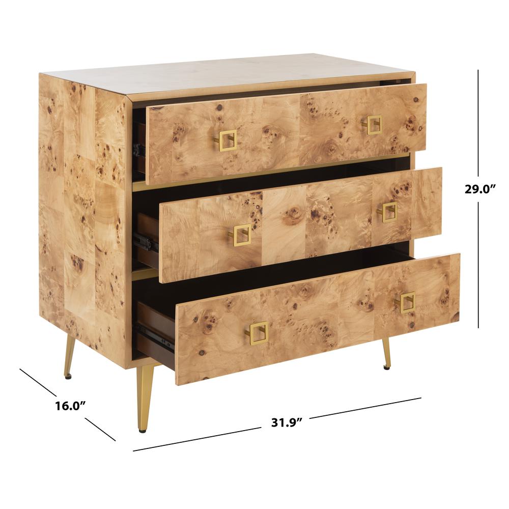 Katia 3 Drawer Chest, Natural/Gold
