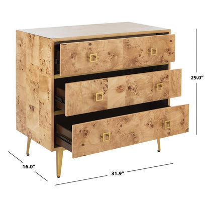 Katia 3 Drawer Chest, Natural/Gold