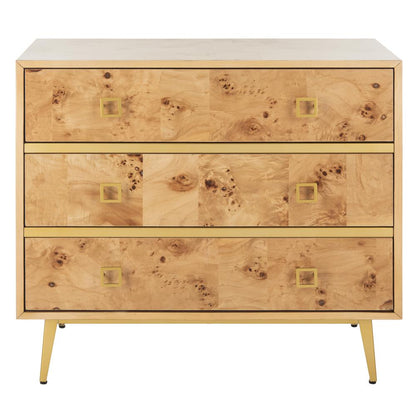 Katia 3 Drawer Chest, Natural/Gold