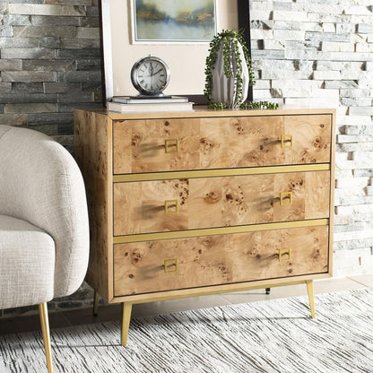Katia 3 Drawer Chest, Natural/Gold