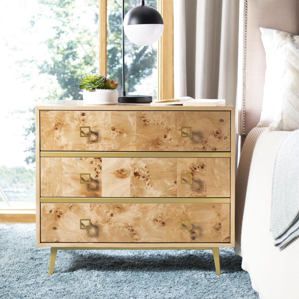 Katia 3 Drawer Chest, Natural/Gold