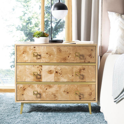 Katia 3 Drawer Chest, Natural/Gold