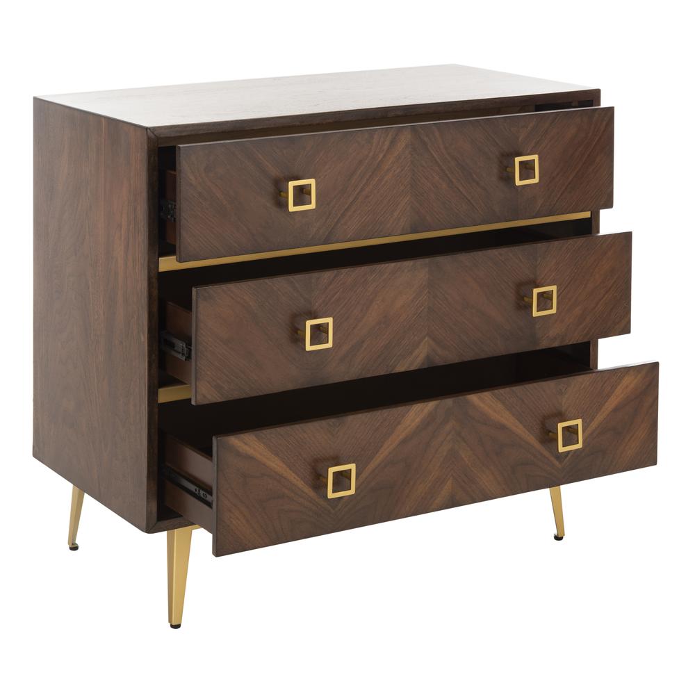 Katia 3 Drawer Chest, Walnut Parquet/Gold