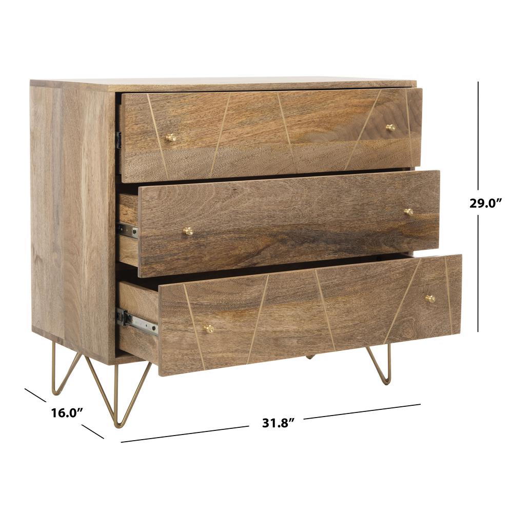 Marigold 3 Drawer Chest, Natural/Brass