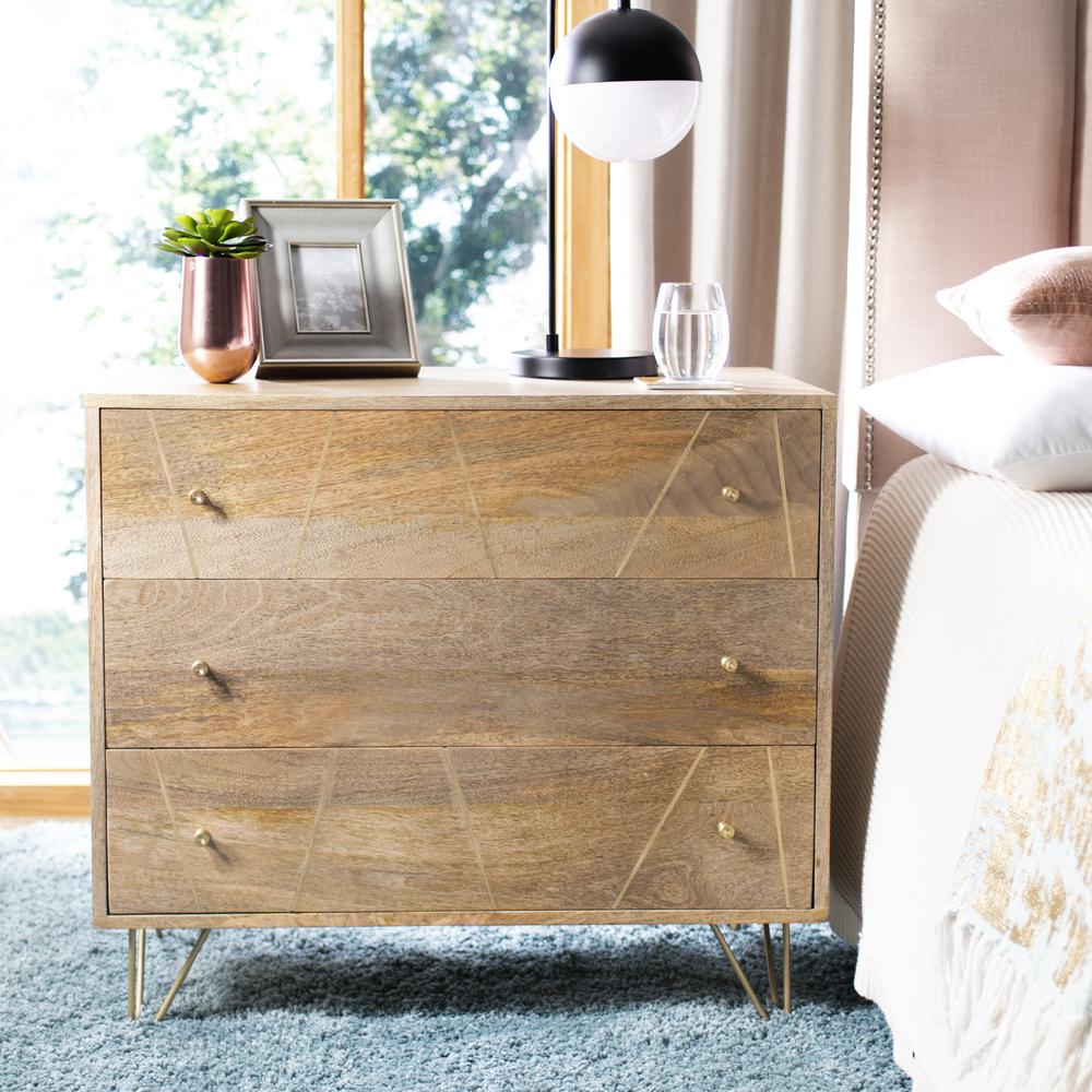 Marigold 3 Drawer Chest, Natural/Brass