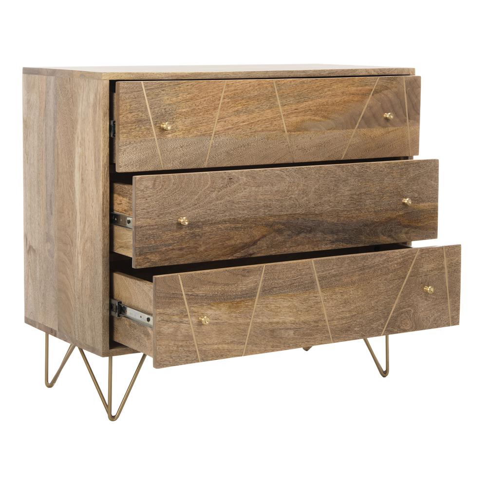 Marigold 3 Drawer Chest, Natural/Brass
