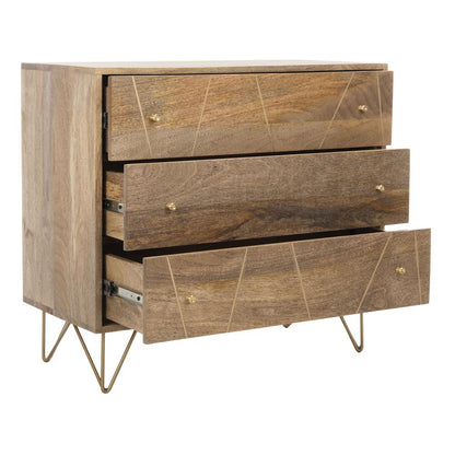 Marigold 3 Drawer Chest, Natural/Brass