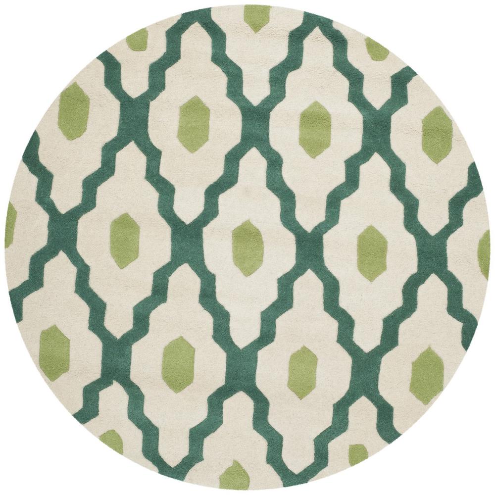 CHATHAM, IVORY / TEAL, 5' X 5' Round, Area Rug