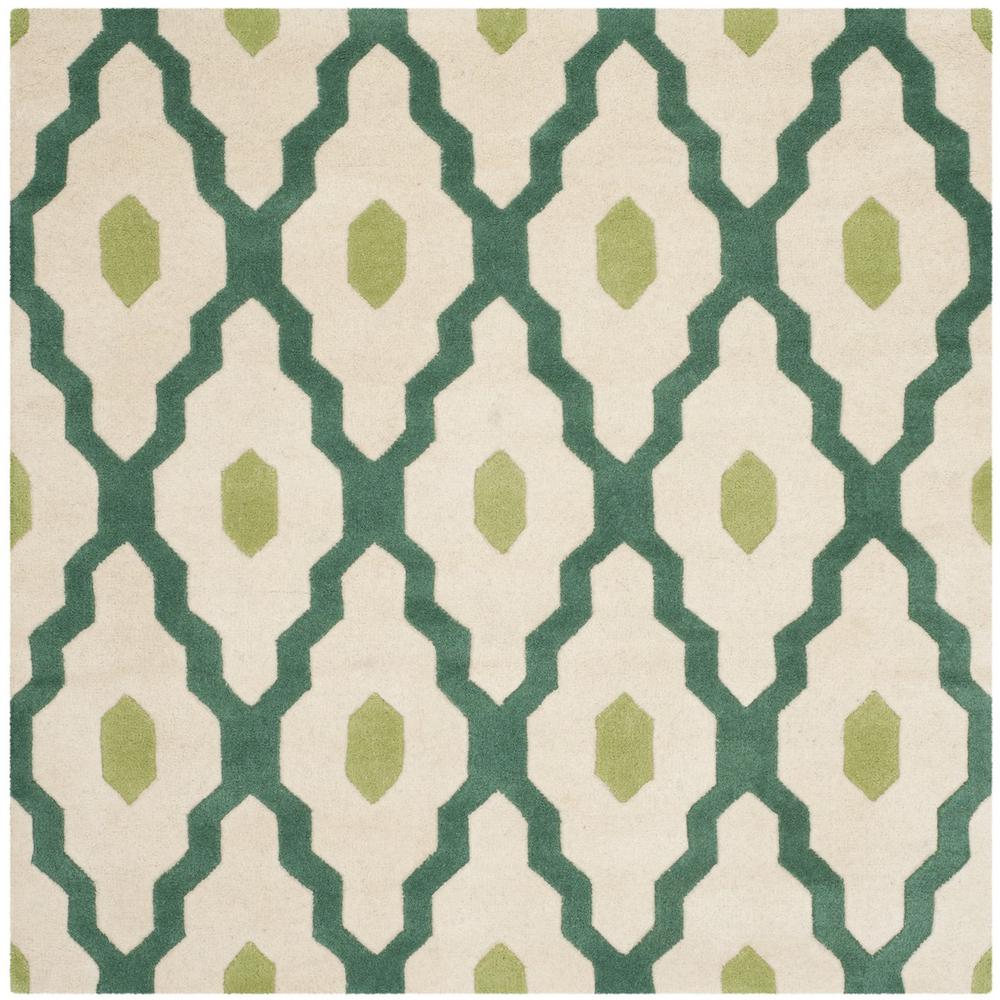 CHATHAM, IVORY / TEAL, 5' X 5' Square, Area Rug
